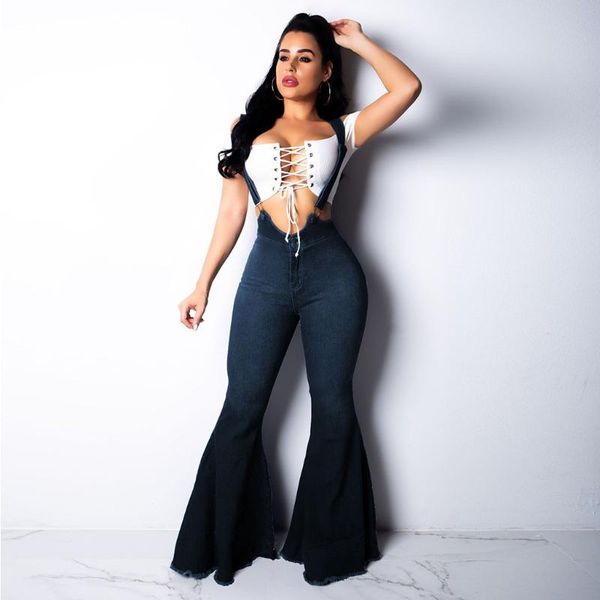 women's jeans high waist fashion solid color elastic loose strap suspender flare pantalon acampanado mujer#g4, Blue
women's jeans high waist fashion solid color elastic loose strap suspender flare pantalon acampanado mujer#g4, Blue