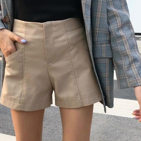 women's shorts black women high waist pu leather zipper pocket summer wide leg girl plus size apricot short, White;black
women's shorts black women high waist pu leather zipper pocket summer wide leg girl plus size apricot short, White;black