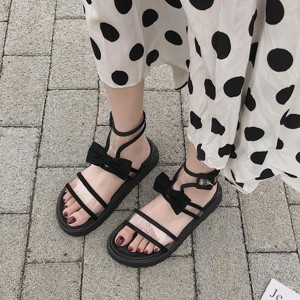 women's sandals 2021 summer thick bottom one line buckle transparent shoes bow casual roman shoe flat platform sandalias, Black
women's sandals 2021 summer thick bottom one line buckle transparent shoes bow casual roman shoe flat platform sandalias, Black