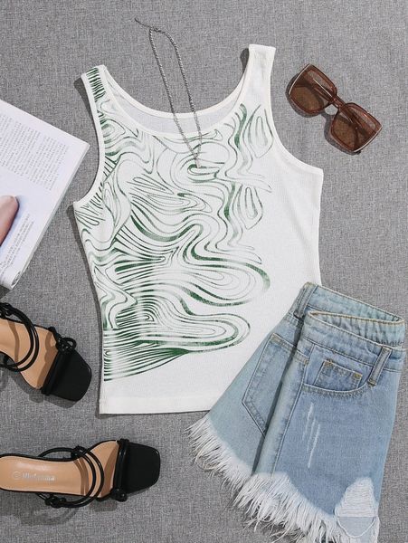 graphic print tank f4cj#, White 
graphic print tank f4cj#, White
