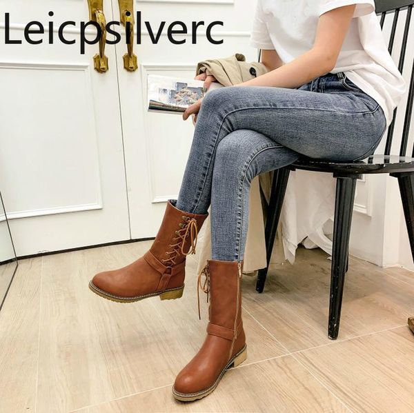 women's boots autumn and winter round head zipper lace-up thick heel low-heeled middle tube shoes plus size 34-43, Black
women's boots autumn and winter round head zipper lace-up thick heel low-heeled middle tube shoes plus size 34-43, Black