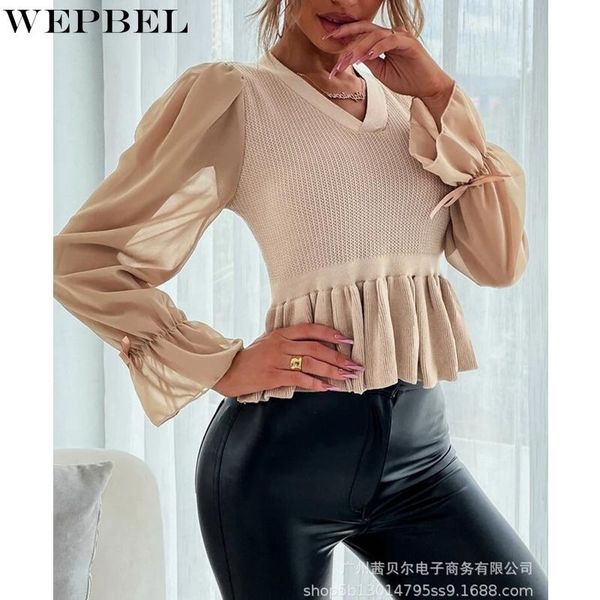 women's sweaters wepbel casual solid color sweater slim fit ruffled stitching autumn v-neck flared sleeves pleated, White;black
women's sweaters wepbel casual solid color sweater slim fit ruffled stitching autumn v-neck flared sleeves pleated, White;black