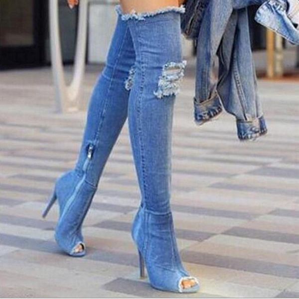 boots 2021 women over the knee high thigh 10cm heels jeans stripper long tight pleaser peep toe denim quality shoes, Black
boots 2021 women over the knee high thigh 10cm heels jeans stripper long tight pleaser peep toe denim quality shoes, Black