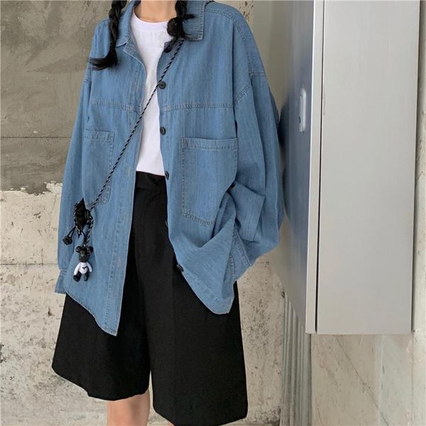 korean fashion cotton blouse women spring fall trendy denim shirt with large pocket long women's blouses & shirts, White
korean fashion cotton blouse women spring fall trendy denim shirt with large pocket long women's blouses & shirts, White