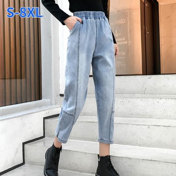 women's jeans spring summer stretch high waist plus size 8xl thin pants for fat harem cropped trousers woman, Blue
women's jeans spring summer stretch high waist plus size 8xl thin pants for fat harem cropped trousers woman, Blue
