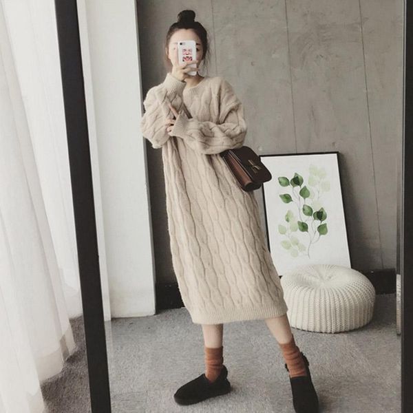 casual dresses autumn/winter 2021 sweater thick knitted cotton dress pullover long-sleeve o-neck korean style loose brown vintage, Black;gray
casual dresses autumn/winter 2021 sweater thick knitted cotton dress pullover long-sleeve o-neck korean style loose brown vintage, Black;gray