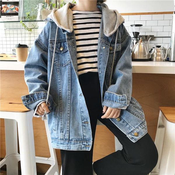 women's jackets plus size spring autumn korean style hooded denim jacket women outerwear oversized loose vintage student jeans coat, Black;brown
women's jackets plus size spring autumn korean style hooded denim jacket women outerwear oversized loose vintage student jeans coat, Black;brown