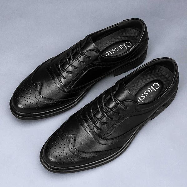 leather shoes men's leather casual british thick soles anti slip block business ess large, Black