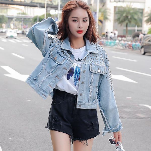 women's jackets autumn fashion korean version of the short loose heavy work rivet denim jacket, Black;brown
women's jackets autumn fashion korean version of the short loose heavy work rivet denim jacket, Black;brown
