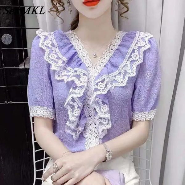 women's blouses & shirts casual lace patchwork purple women 2021 fashion puff sleeve summer white french loose ruffles chiffon
women's blouses & shirts casual lace patchwork purple women 2021 fashion puff sleeve summer white french loose ruffles chiffon