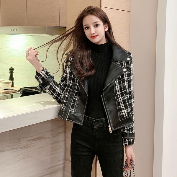 women's jackets kmetram spring autumn jacket women fashion tweed coat female korean faux leather elegant short manteau femme 115, Black;brown
women's jackets kmetram spring autumn jacket women fashion tweed coat female korean faux leather elegant short manteau femme 115, Black;brown