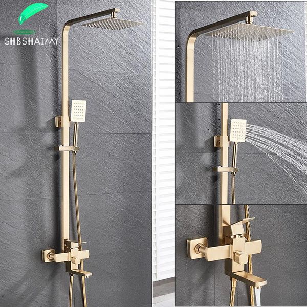 luxury brushed golden bathroom shower faucet wall mounted 8" thermostatic set square rainfall water bath spout sets
luxury brushed golden bathroom shower faucet wall mounted 8" thermostatic set square rainfall water bath spout sets