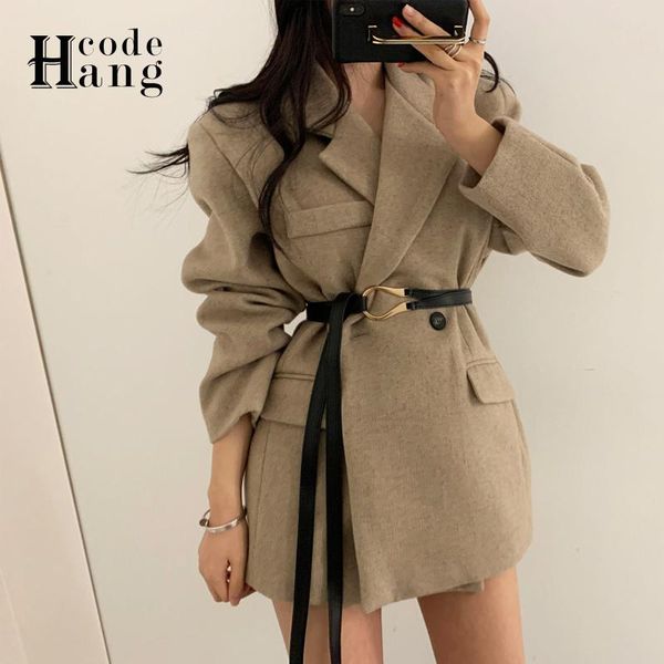 women's wool & blends hangcode ins fashion elegant notched jacket with belt women autumn double-breasted overcoat lady office suit, Black
women's wool & blends hangcode ins fashion elegant notched jacket with belt women autumn double-breasted overcoat lady office suit, Black