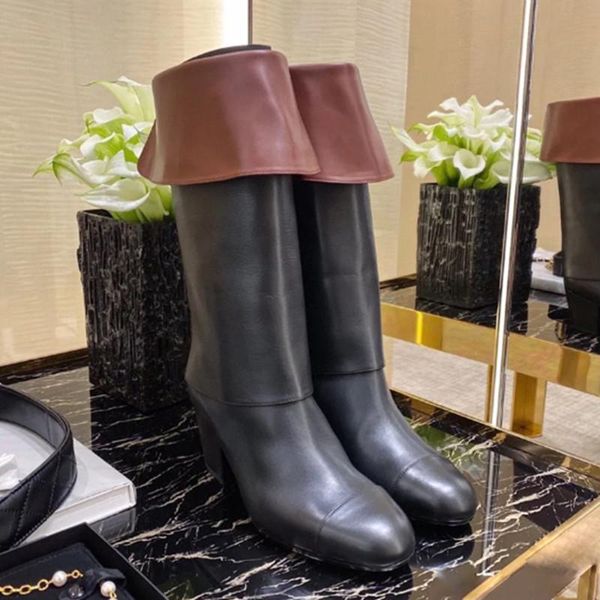 boots winter runway genuine leather women black round toe fold cowboy increase heels shoes slip on fashion
boots winter runway genuine leather women black round toe fold cowboy increase heels shoes slip on fashion