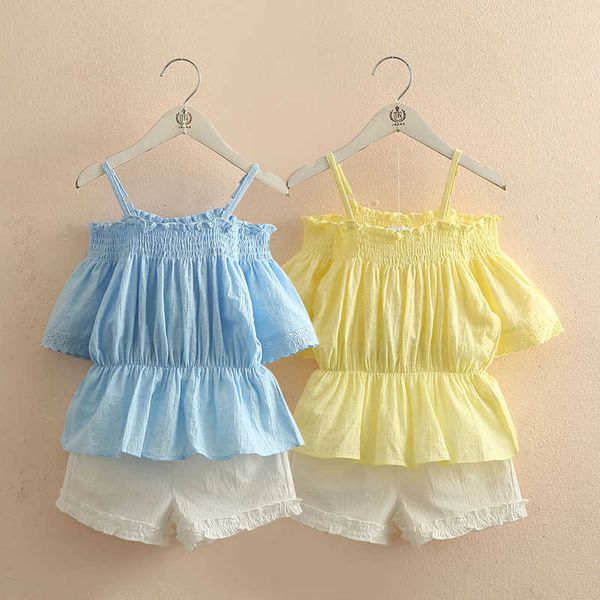 fashion 3 4 6 8 10 11 12 years cotton lace off shoulder strap t-shirt+shorts 2 pcs baby kids girls summer clothing sets 210529, White
fashion 3 4 6 8 10 11 12 years cotton lace off shoulder strap t-shirt+shorts 2 pcs baby kids girls summer clothing sets 210529, White