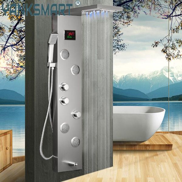 bathroom shower panel body massage system jets tower column bathtub mixer tap with hand temperature screen sets
bathroom shower panel body massage system jets tower column bathtub mixer tap with hand temperature screen sets