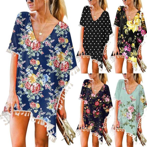 women's swimwear women beach dress print cover-ups beachwear 2021 ladies tassel short sleeve bathing chiffon cover up wrap, White;black
women's swimwear women beach dress print cover-ups beachwear 2021 ladies tassel short sleeve bathing chiffon cover up wrap, White;black