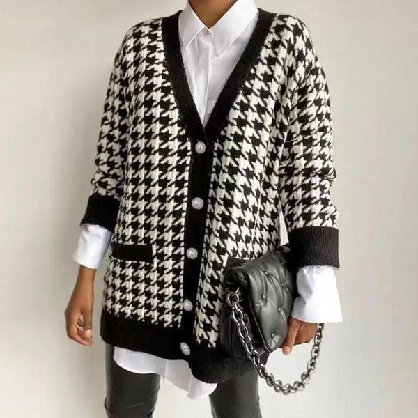 women's knits & tees v neck women button black houndstooth cardigan 2021 long sleeve sweater autumn winter knitted loose oversized jump, White
women's knits & tees v neck women button black houndstooth cardigan 2021 long sleeve sweater autumn winter knitted loose oversized jump, White