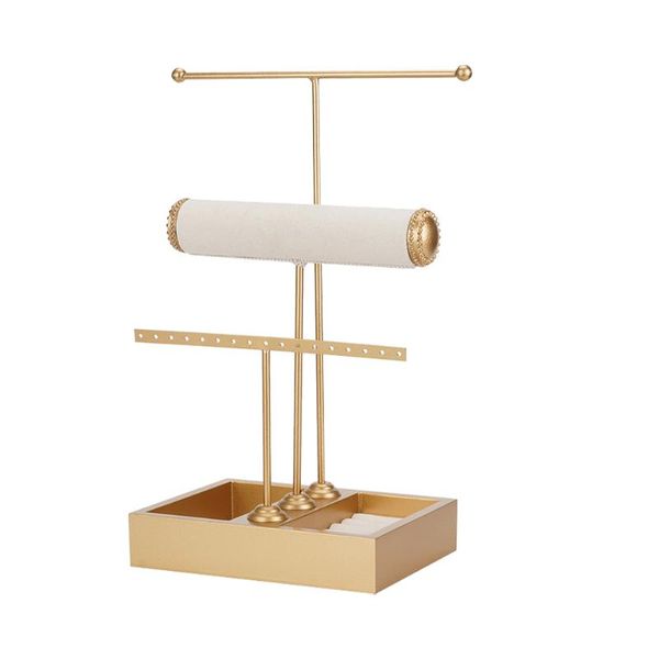 storage boxes & bins 1pc chic jewelry rack deskorganizer display (golden)