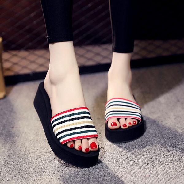 simple elastic fabric slippers women high heel beach flip flops summer platform sandals shoes for, Black
simple elastic fabric slippers women high heel beach flip flops summer platform sandals shoes for, Black