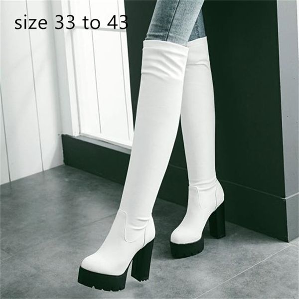 boots elastic white leather pu over the knee thigh high fashion luxury designer women platform chunky heel size 33 to 42 43, Black
boots elastic white leather pu over the knee thigh high fashion luxury designer women platform chunky heel size 33 to 42 43, Black