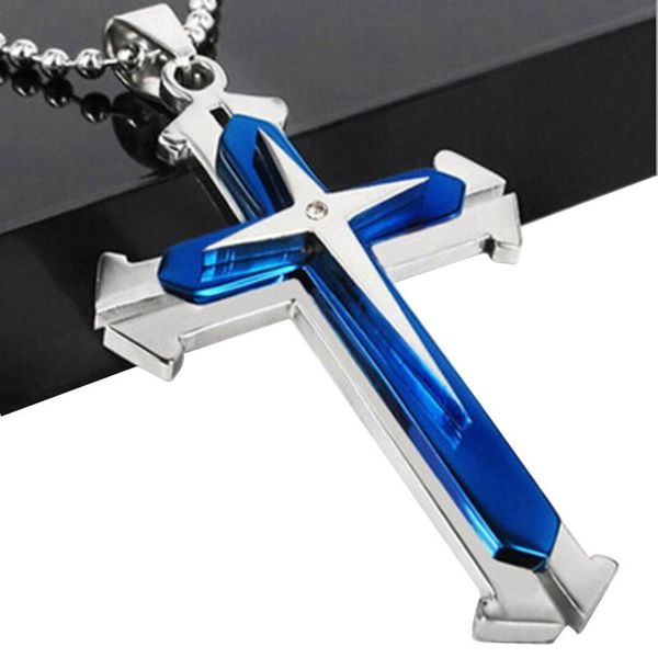 punk necklace three layers open men's cross jesus black blue pendant necklaces, Silver
punk necklace three layers open men's cross jesus black blue pendant necklaces, Silver