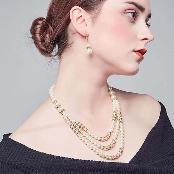 fashion pearl rundell necklace earring jewelry for woman gold plating highquality glass accessory wholesale chains, Silver
fashion pearl rundell necklace earring jewelry for woman gold plating highquality glass accessory wholesale chains, Silver