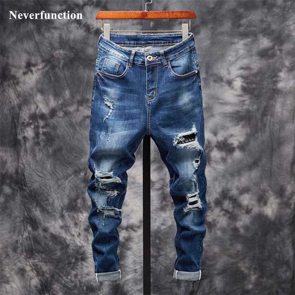 men ripped destroyed casual slim fit jeans fashion streetwear big holes hip hop male cotton beggar denim harem pants 211108, Blue
men ripped destroyed casual slim fit jeans fashion streetwear big holes hip hop male cotton beggar denim harem pants 211108, Blue