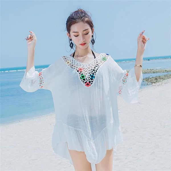 women's blouses & shirts women fashion v-neck indie folk embroidery flower hollow out irregular summer blouse loose casual beach bikini, White
women's blouses & shirts women fashion v-neck indie folk embroidery flower hollow out irregular summer blouse loose casual beach bikini, White