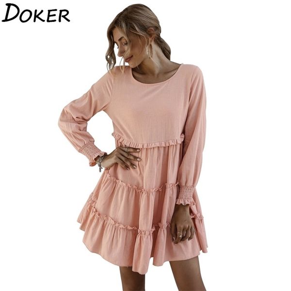 long sleeve mini dress fashion ruffle patchwork o-neck party elegant ladies plus size loose casual boho beach dresses 210604, Black;gray
long sleeve mini dress fashion ruffle patchwork o-neck party elegant ladies plus size loose casual boho beach dresses 210604, Black;gray