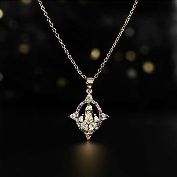 classic design gold color christian jewelry fashion colourful cz virgin mary pendant necklace for women girl party accessories necklaces, Silver
classic design gold color christian jewelry fashion colourful cz virgin mary pendant necklace for women girl party accessories necklaces, Silver