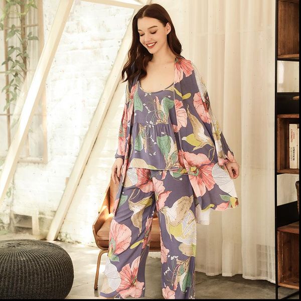 selling loose thin pajamas set womens sleepwears style floral printed elegant cardigan sling pants 3pcs homewear, Black;red
selling loose thin pajamas set womens sleepwears style floral printed elegant cardigan sling pants 3pcs homewear, Black;red