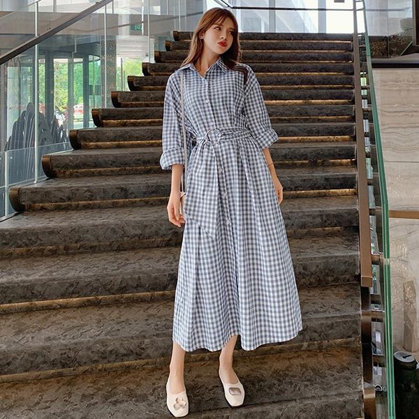 casual dresses women cotton checkered long dress 2021 spring autumn female vintage elegant plaid sleeve sashes office lady, Black;gray
casual dresses women cotton checkered long dress 2021 spring autumn female vintage elegant plaid sleeve sashes office lady, Black;gray