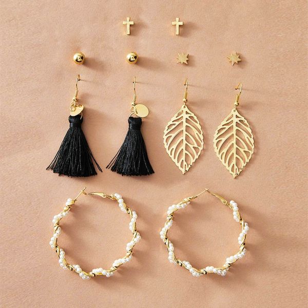 charms earrings 5510-43 hanzhishang creative hollow leaf artificial pearl tassel earring set 6 pairs, Golden
charms earrings 5510-43 hanzhishang creative hollow leaf artificial pearl tassel earring set 6 pairs, Golden