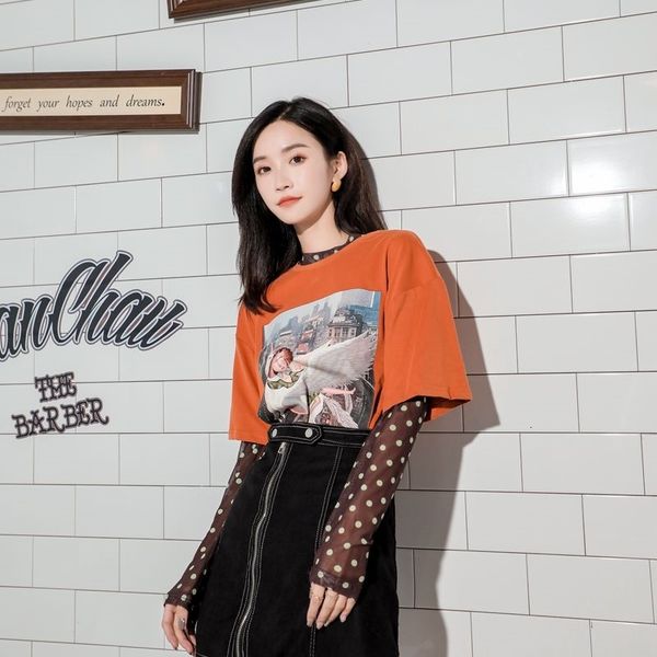 women's t-shirt fake 2 piece graphic s mesh long sleeve op women shirt loose fashion orange ee femme clothing ooo1, White
women's t-shirt fake 2 piece graphic s mesh long sleeve op women shirt loose fashion orange ee femme clothing ooo1, White