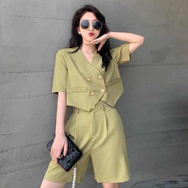 women's tracksuits women summer casual shorts suits 2021 solid wide leg pant double breasted blazers two piece set fashion korean femal, Gray
women's tracksuits women summer casual shorts suits 2021 solid wide leg pant double breasted blazers two piece set fashion korean femal, Gray
