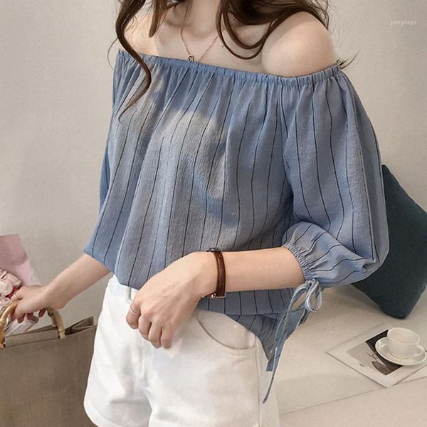women blouses striped print half sleeve v-neck shirts slash neck ladies women's, White
women blouses striped print half sleeve v-neck shirts slash neck ladies women's, White