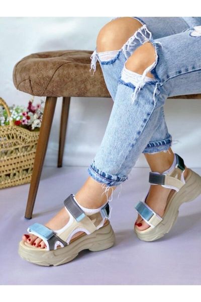 sandals -blue thick sole, Black