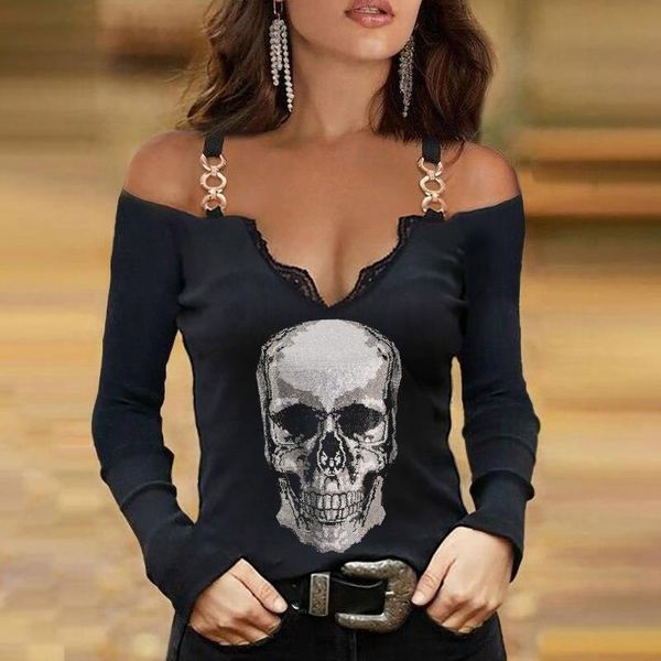 women's blouses & shirts women blouse lace chain v-neck off shoulder skull printed casual sling long sleeve shirt elegant plus size pul, White
women's blouses & shirts women blouse lace chain v-neck off shoulder skull printed casual sling long sleeve shirt elegant plus size pul, White