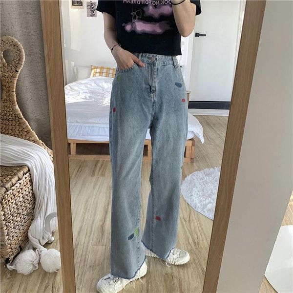 women's jeans baggy large size female students high waist loose slim retro straight pants, Blue
women's jeans baggy large size female students high waist loose slim retro straight pants, Blue