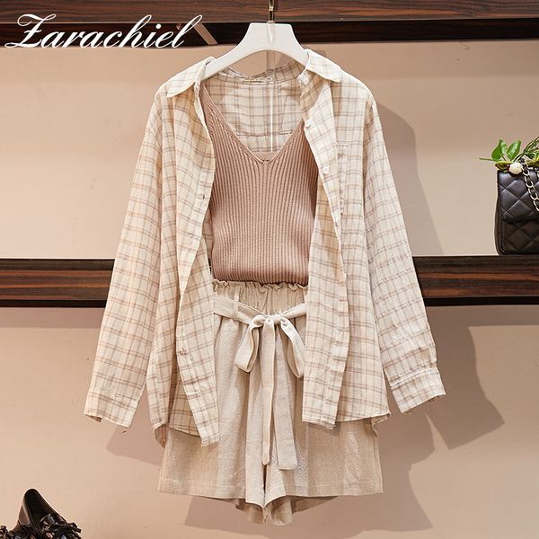 dresses summer autumn women 3 piece sets casual cotton linen plaid shirt +knitted vest+shorts elastic waist wide leg pants suit set, Black;gray
dresses summer autumn women 3 piece sets casual cotton linen plaid shirt +knitted vest+shorts elastic waist wide leg pants suit set, Black;gray