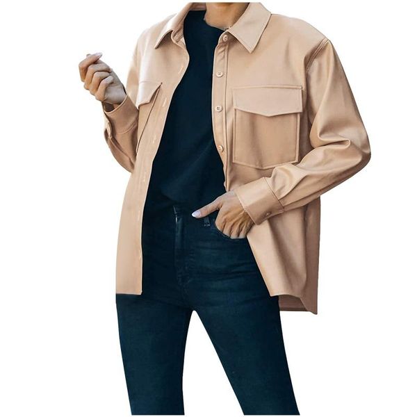 women's jackets button leather casual short long-sleeved clothes female chest pockets retro chic street korean style ladies, Black;brown
women's jackets button leather casual short long-sleeved clothes female chest pockets retro chic street korean style ladies, Black;brown