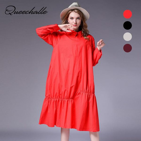 casual dresses queechalle xl - 4xl plus size mid long shirt dress autumn solid sleeve loose a-line for women gray mulberry red black, Black;gray 
casual dresses queechalle xl - 4xl plus size mid long shirt dress autumn solid sleeve loose a-line for women gray mulberry red black, Black;gray