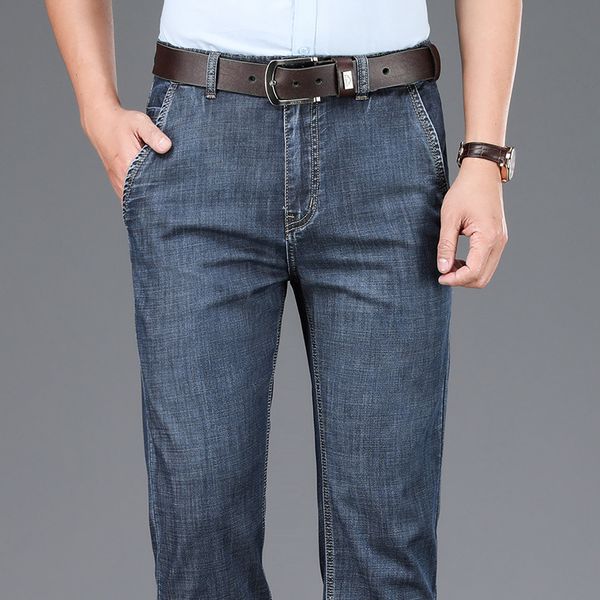 jeans tencel men's loose straight business wear high waist stretch in spring and summer of 2021, Blue
jeans tencel men's loose straight business wear high waist stretch in spring and summer of 2021, Blue