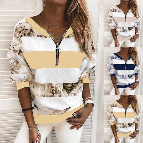 women's hoodies & sweatshirts blouse women 2021 striped floral print v-neck stitching zip long sleeve pullover sweatshirt, Black
women's hoodies & sweatshirts blouse women 2021 striped floral print v-neck stitching zip long sleeve pullover sweatshirt, Black