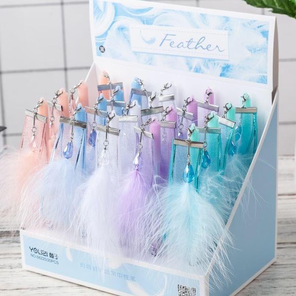 pcs/lot kawaii streamers feather pendant gel pen 0.5 mm black ink neutral school writing supply promotional gift pens
pcs/lot kawaii streamers feather pendant gel pen 0.5 mm black ink neutral school writing supply promotional gift pens