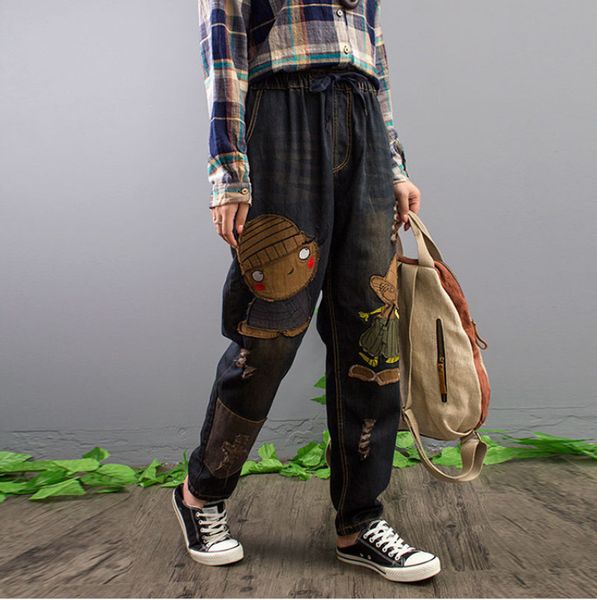 Women's Jeans Spring Women Retro Loose Denim Pants Elastic Waist Pocket Character Pattern Ladies Blended Casual Trousers 1MI9, Blue
Women's Jeans Spring Women Retro Loose Denim Pants Elastic Waist Pocket Character Pattern Ladies Blended Casual Trousers 1MI9, Blue