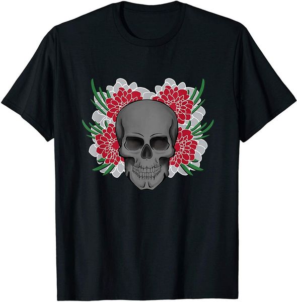 tattoo human skull and flowers edgy gift t-shirt size m-5xl, White;black 
tattoo human skull and flowers edgy gift t-shirt size m-5xl, White;black