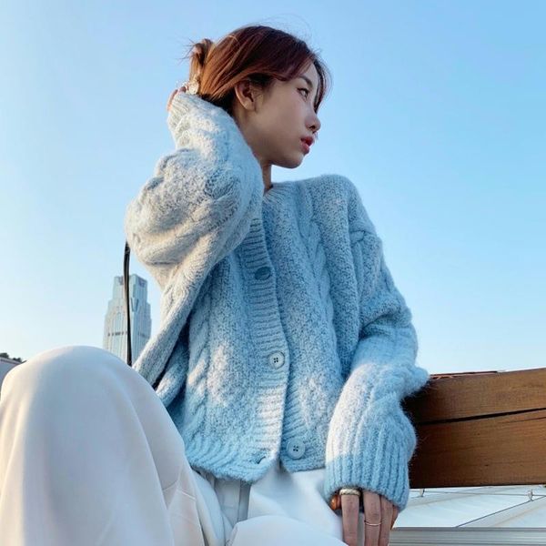 women's knits & tees sannian twist sweater jacket women autumn 2021 knitted cardigan soft milk blue cropped clothes coat, White
women's knits & tees sannian twist sweater jacket women autumn 2021 knitted cardigan soft milk blue cropped clothes coat, White