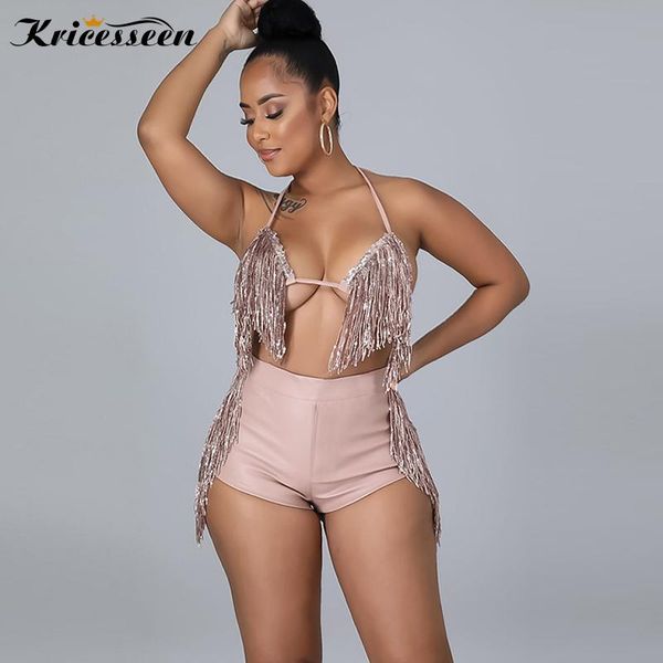 women's tracksuits kricesseen sequined tassel details shorts set women halter bandage and bodycon clubwear matching, Gray
women's tracksuits kricesseen sequined tassel details shorts set women halter bandage and bodycon clubwear matching, Gray